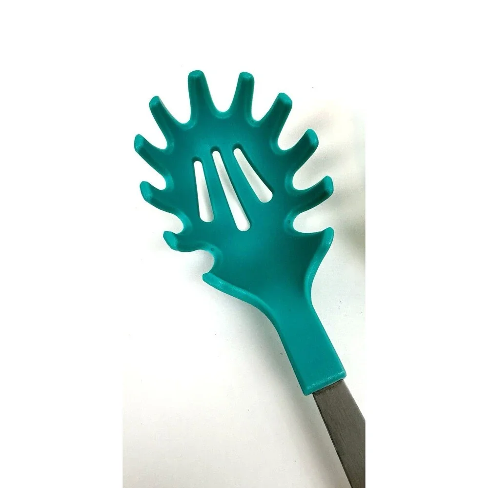 Kitchen Utensils Set: 3-piece Teal Silicone Pasta Server, Spoon, Slotted Skimmer